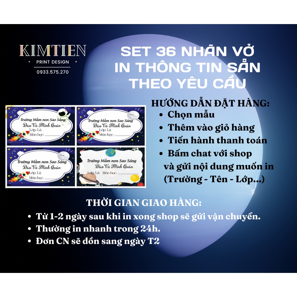 SET 36 NHÃN VỞ IN SẴN THÔNG TIN THEO YÊU CẦU