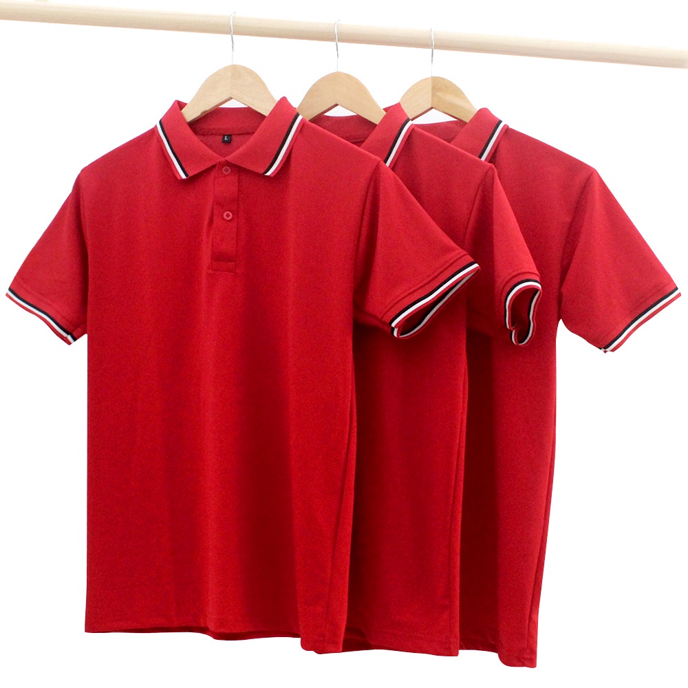 Áo Thun Đồng phục Polo Phối Cổ 3 Sọc Màu Đỏ nhóm lớp Cá Sấu Mát Lạnh Ảnh Chụp Thật giá rẻ tận xưởng