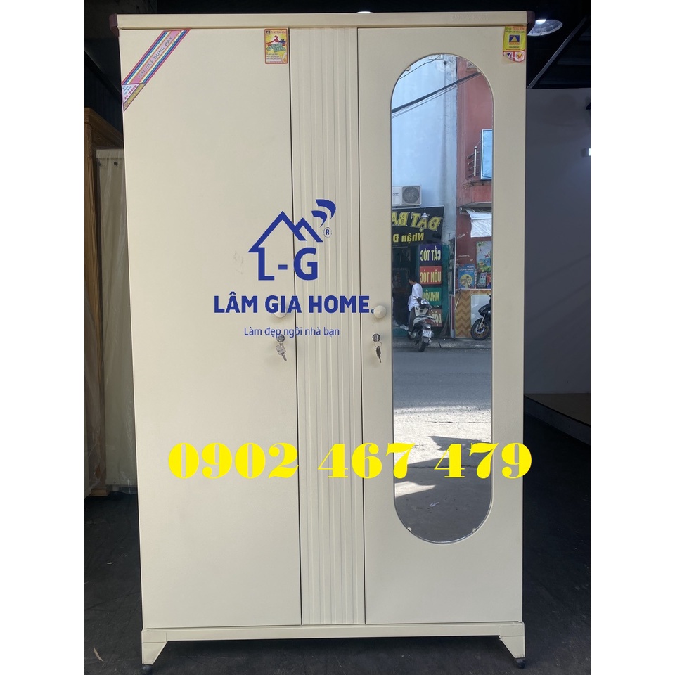 TỦ SẮT TRUNG HƯNG 2 CÁNH KEM CÓ HỘC TRONG