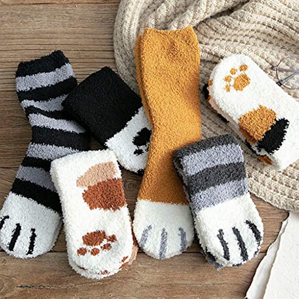 Vớ Nhung San Hô Dày Giữ Ấm Họa Tiết Móng Vuốt Động Vật Hoạt Hình Dễ Thương JP5