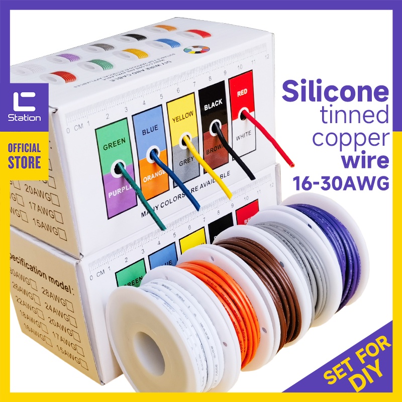 Dây đồng mạ thiếc chịu nhiệt độ cao Dây điện tử Silicone mềm 30/28/26/24/20/18/17/16AWG cho pin UAV Rc DIY