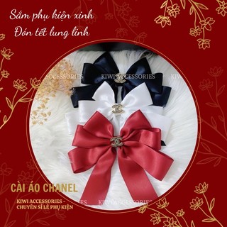 Tag cài áo nơ to đính đá phối với áo sơ mi, đầm