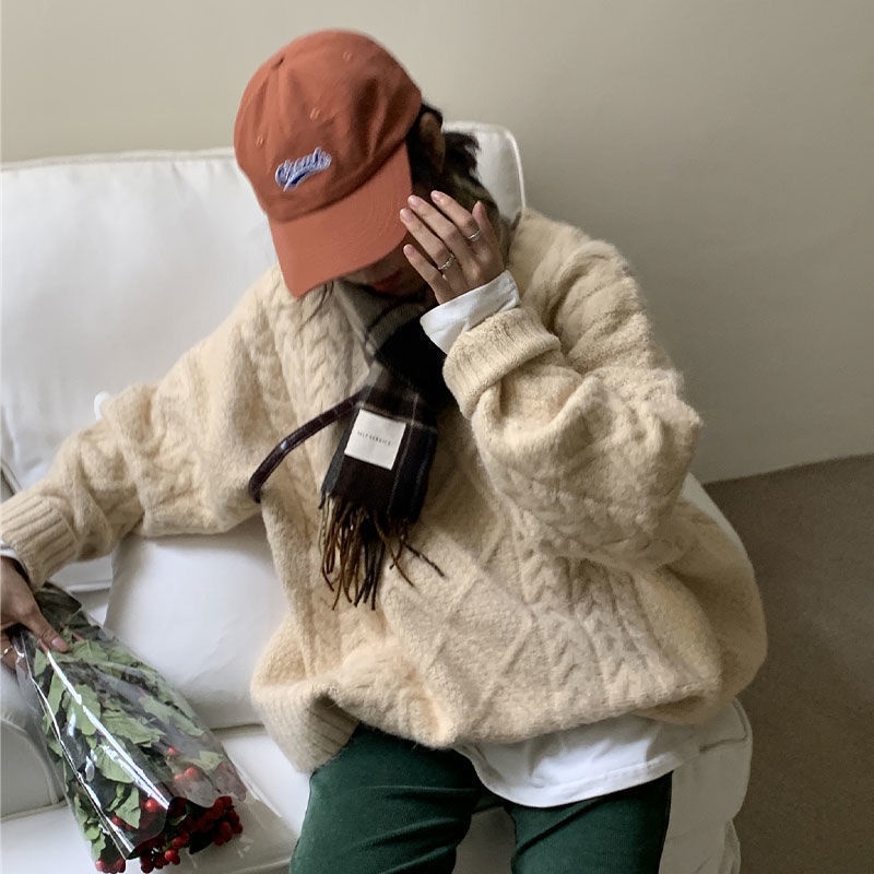 Áo len dệt kim dáng rộng thời trang thu đông cho nữ, áo Sweater