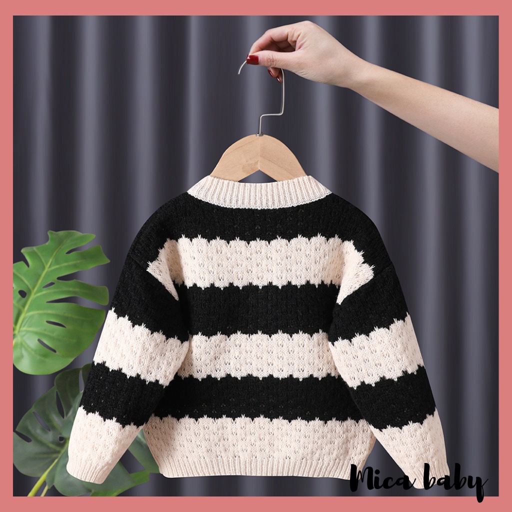 Áo khoác len cardigan kẻ sọc thu đông phong cách Hàn Quốc mềm mại đáng yêu cho bé QA64 Mica baby
