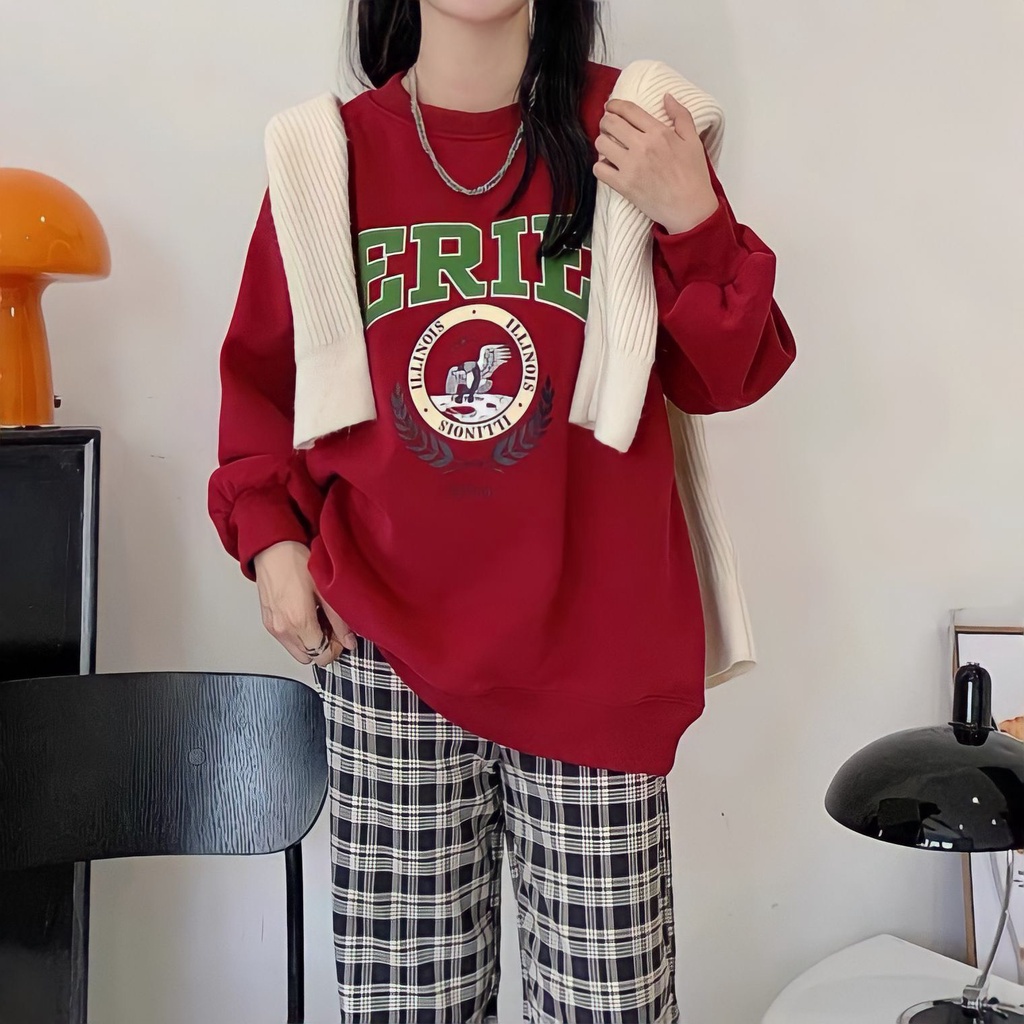 Áo sweater nỉ unisex erie dáng thụng in hình 4 màu Freesize form dưới 65kg mặc đẹp-Minxy shop