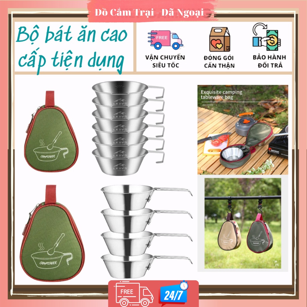 Bộ Bát Inox Syrah Có Tay Cầm Túi Đựng Tiện Lợi Cho Cắm Trại Dã Ngoại Hàng Cao Cấp Chính Hãng