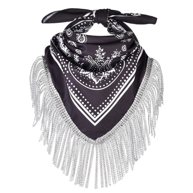Khăn Bandanas Đính Đá Phối Tua Rua Phong Cách Cao Bồi