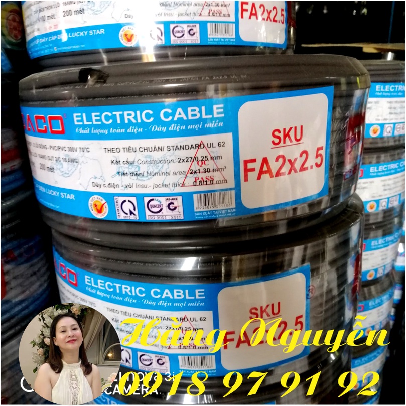 FA 2x1.0 1.5 2.5 4.0 6.0 - 10 MÉT - CÁP PHA 2 RUỘT ĐỒNG MỀM Cu/PVC/PVC 300/500V - CÁP ĐIỆN FADACO