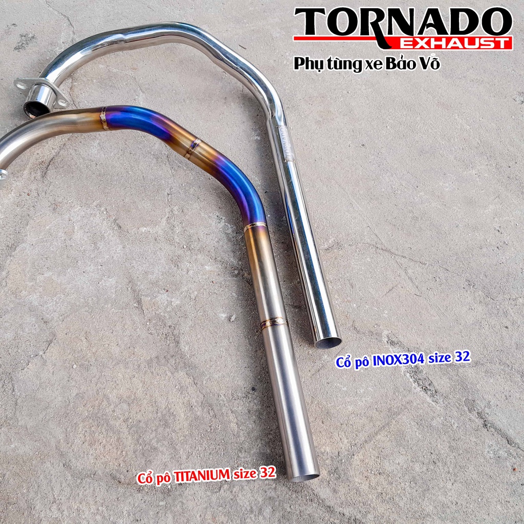 Cổ pô Kawasaki w175 chất liệu TITAN VÀ INOX 304 thương hiệu TORNADO