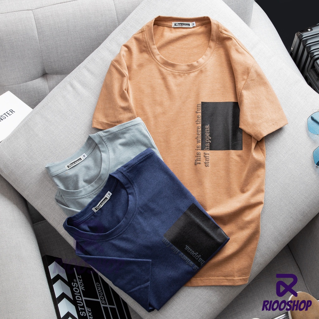 Áo thun nam cổ tròn cotton vnxk, áo phông nam ngắn tay cotton 100 màu xanh đen, xám xanh, nâu đẹp RIOOSHOP RTX096