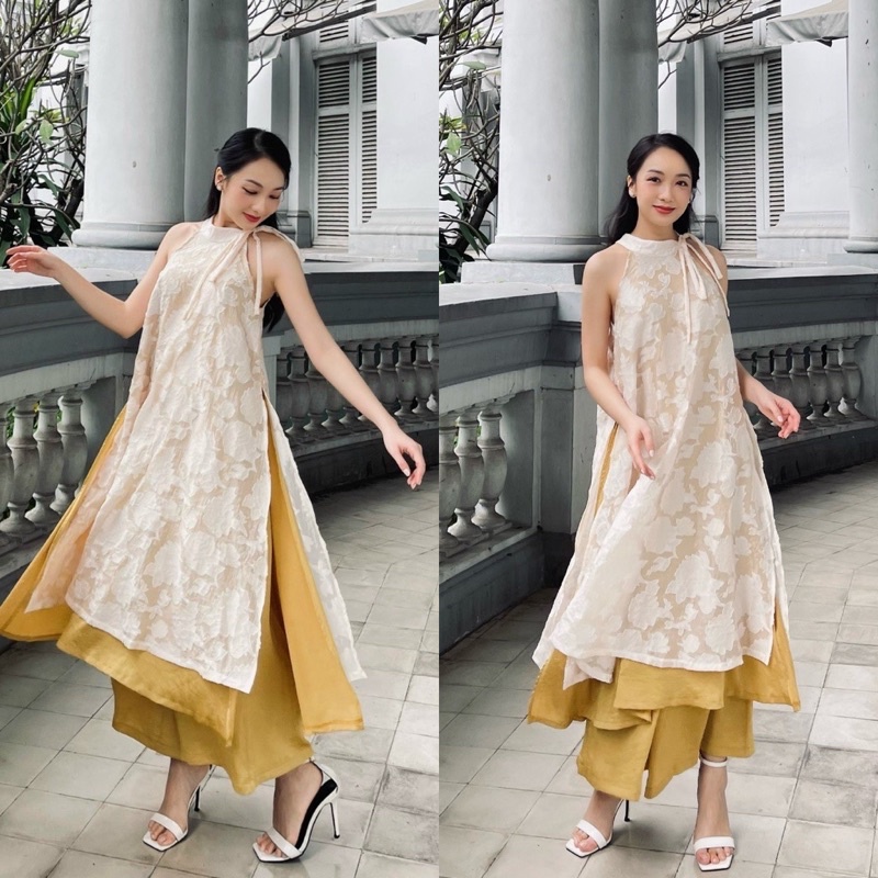 Thanh lý Áo dài yếm tiệm Mộc full tag size L giá gốc 990k - Áo dài cách tân Tết 2023