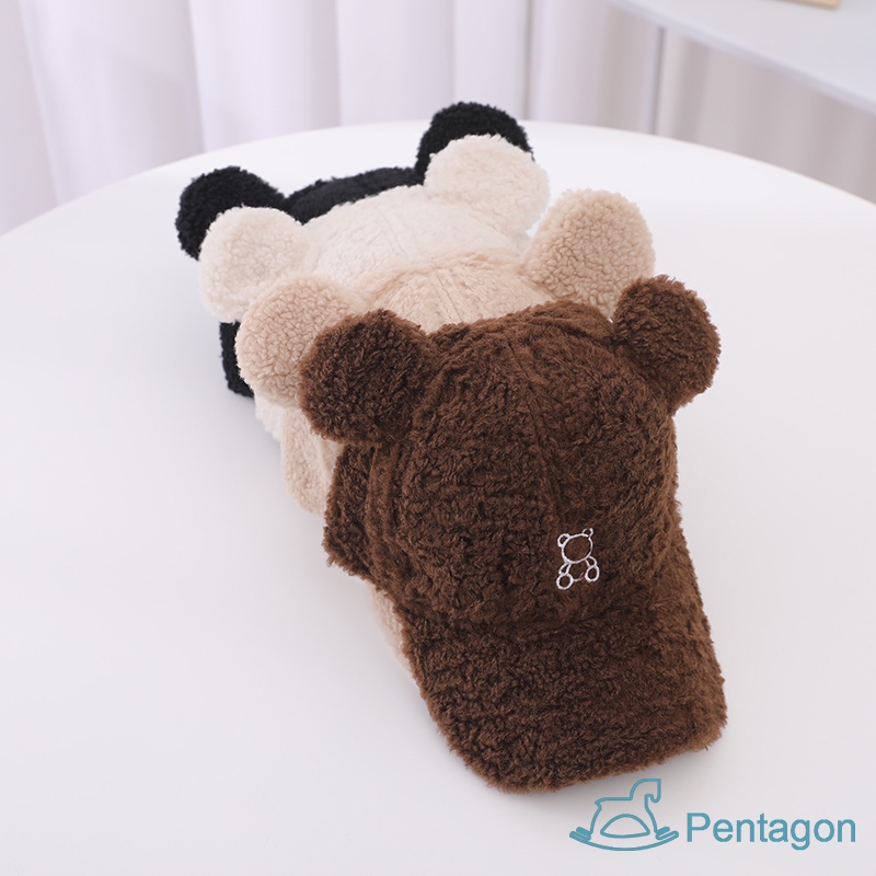 Mũ Dệt Kim Giữ Ấm Thêu Hình Gấu Hoạt Hình Dễ Thương Thời Trang Thu Đông Cho Bé Trai + Gái