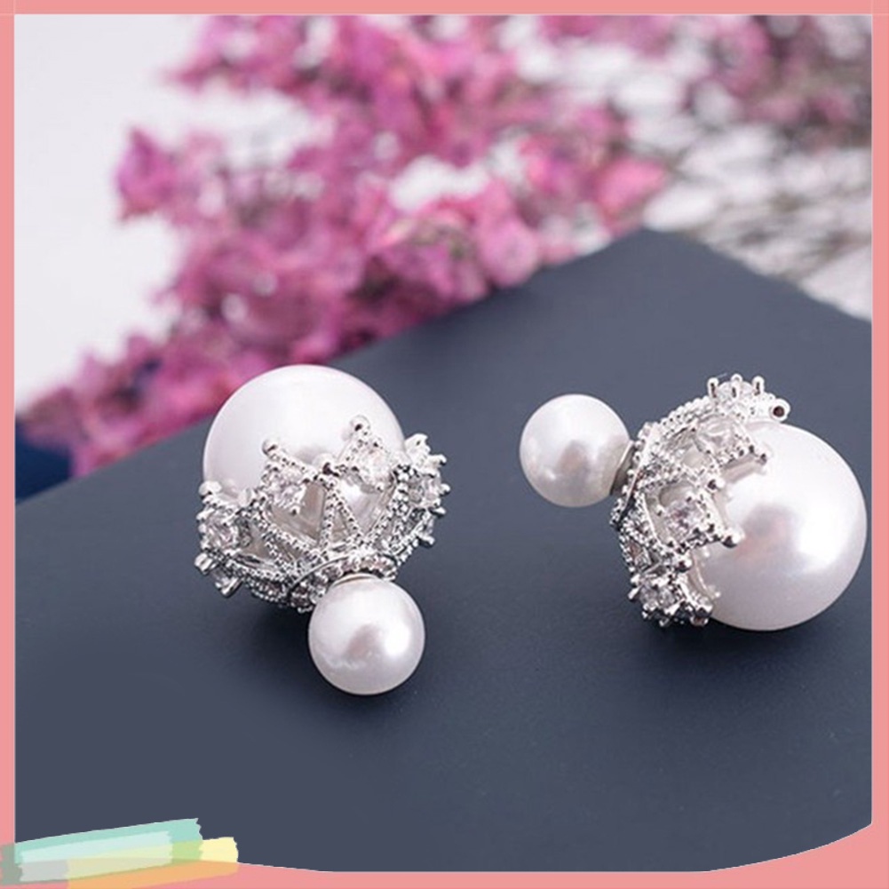 Đôi khuyên tai hình hoa phối hạt ngọc trai giả thời trang cho nữ