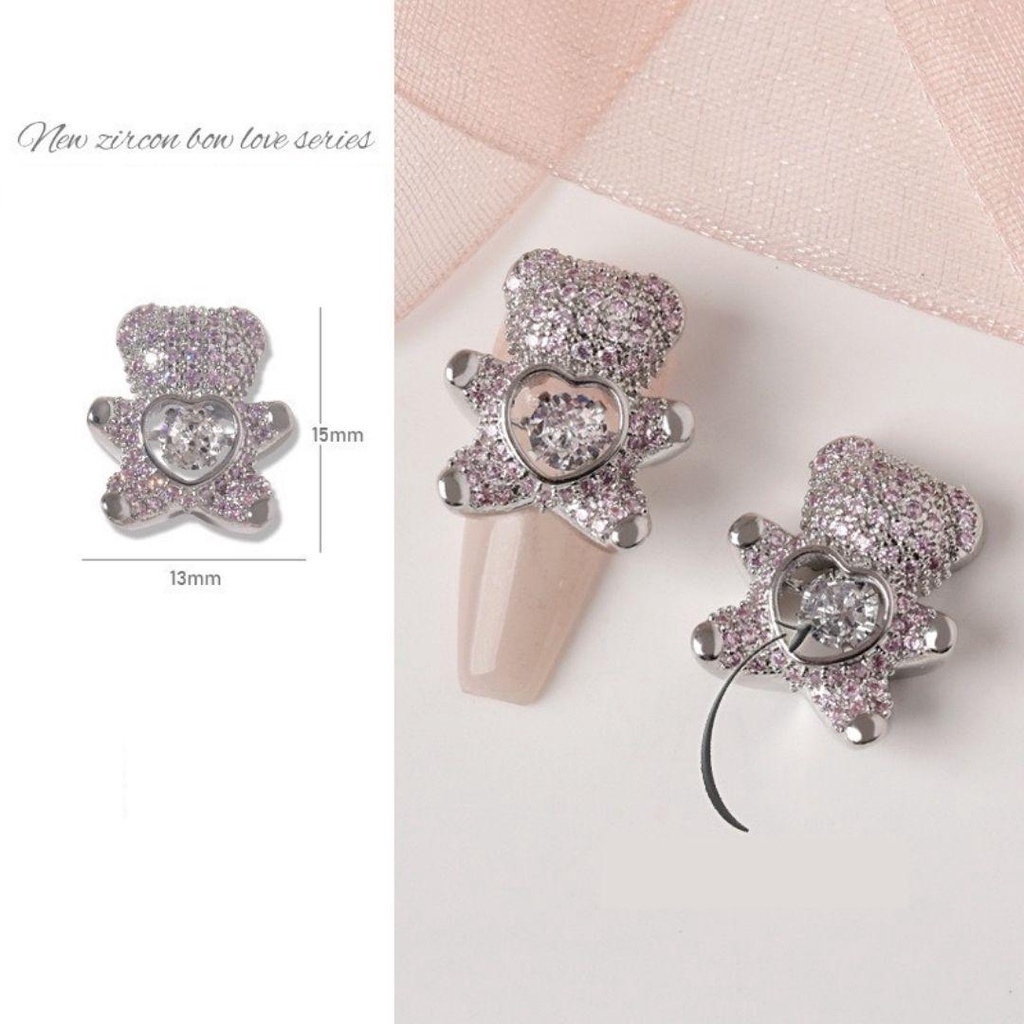 Charm gấu nơ đính đá size to cao cấp