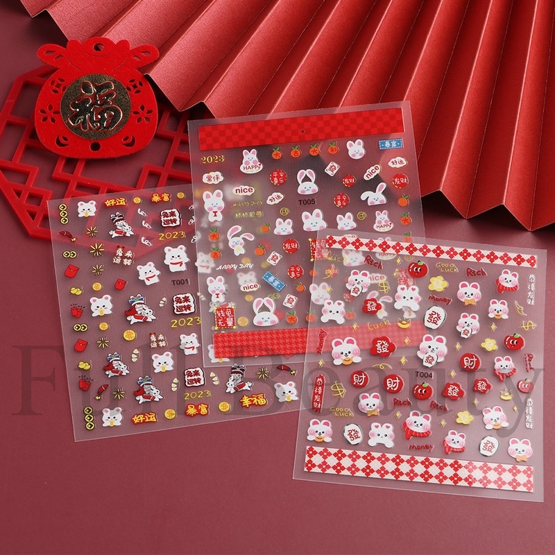 Sticker Tết Nguyên Đán 2021 - Sticker thần tài / mèo thần tài / tân sửu - sticker dán móng