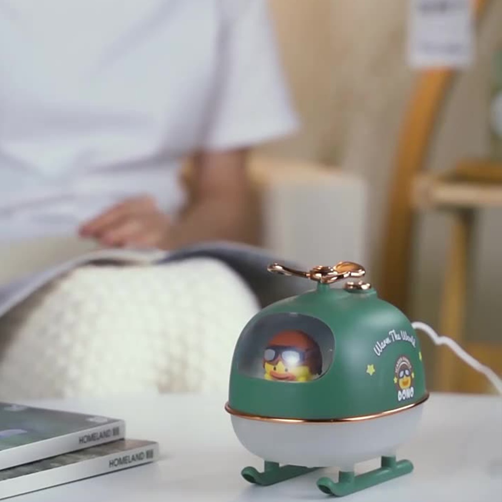 Máy xông tinh dầu phun sương tạo độ ẩm hình trực thăng Ling Lang có LED và USB decor phòng 300ml LL14