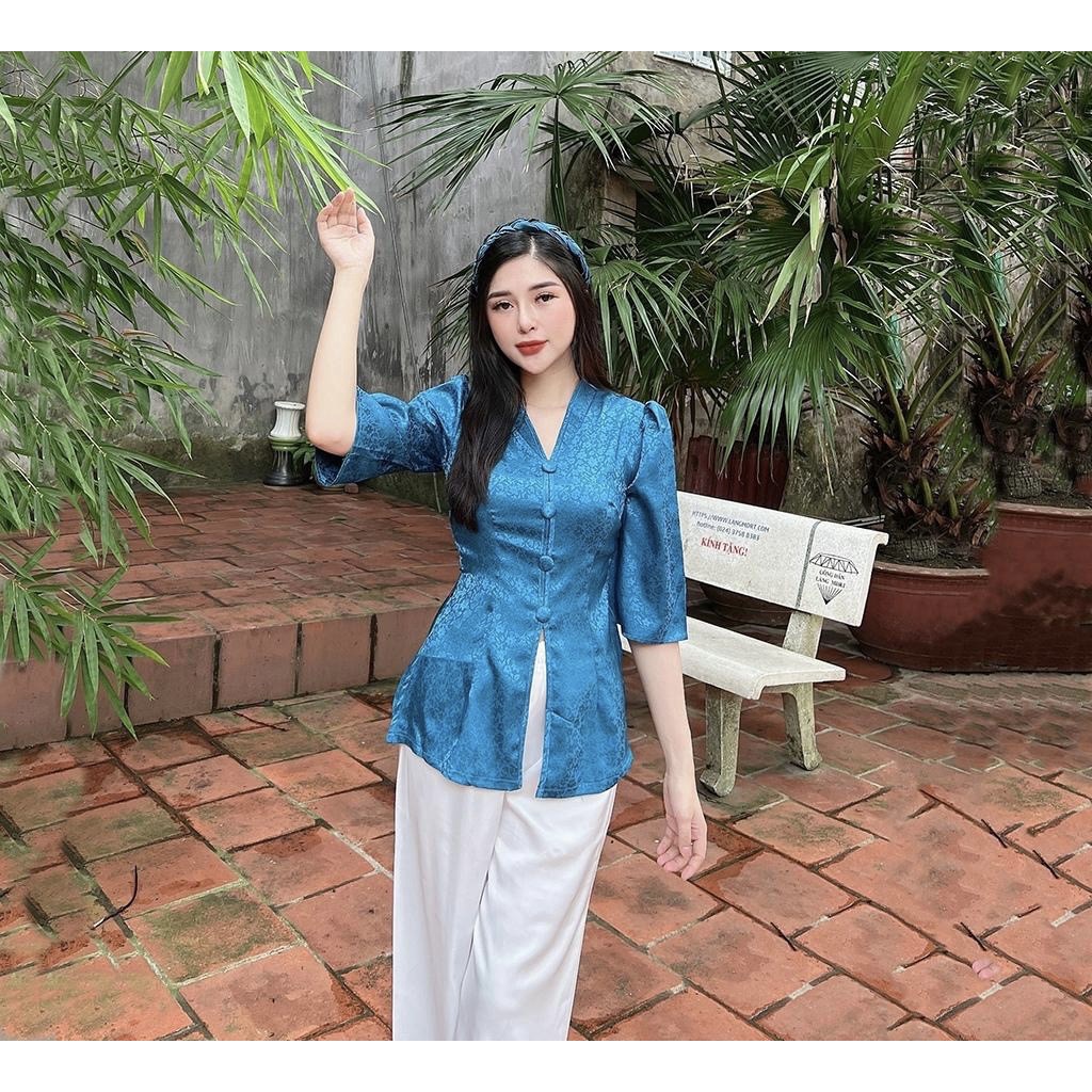 Áo Lẻ Mẫu Bà Ba Cổ Tim Cách Tân Đi Lễ Chùa ALBBCT1