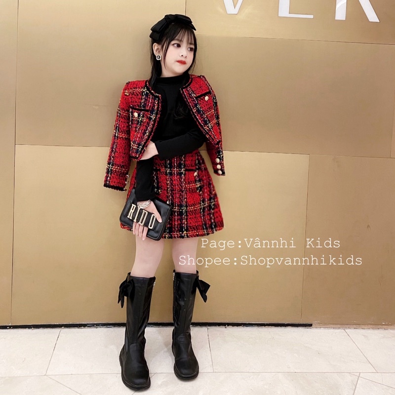 Set Váy Dạ Đỏ 3 Món Đón Tết Cho Bé 17kg-46kg