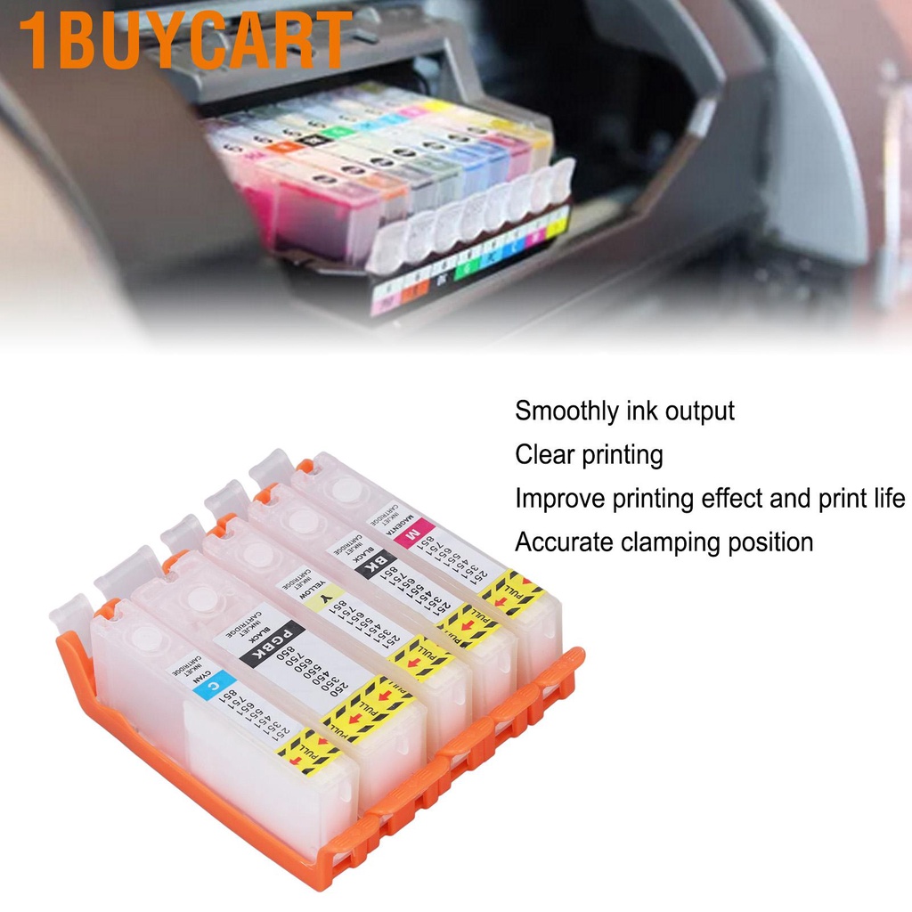 1buycart 5Pcs Ink Cartridge Reusable Smoothly Output 5 Colors PGBK BK C M Y Printer