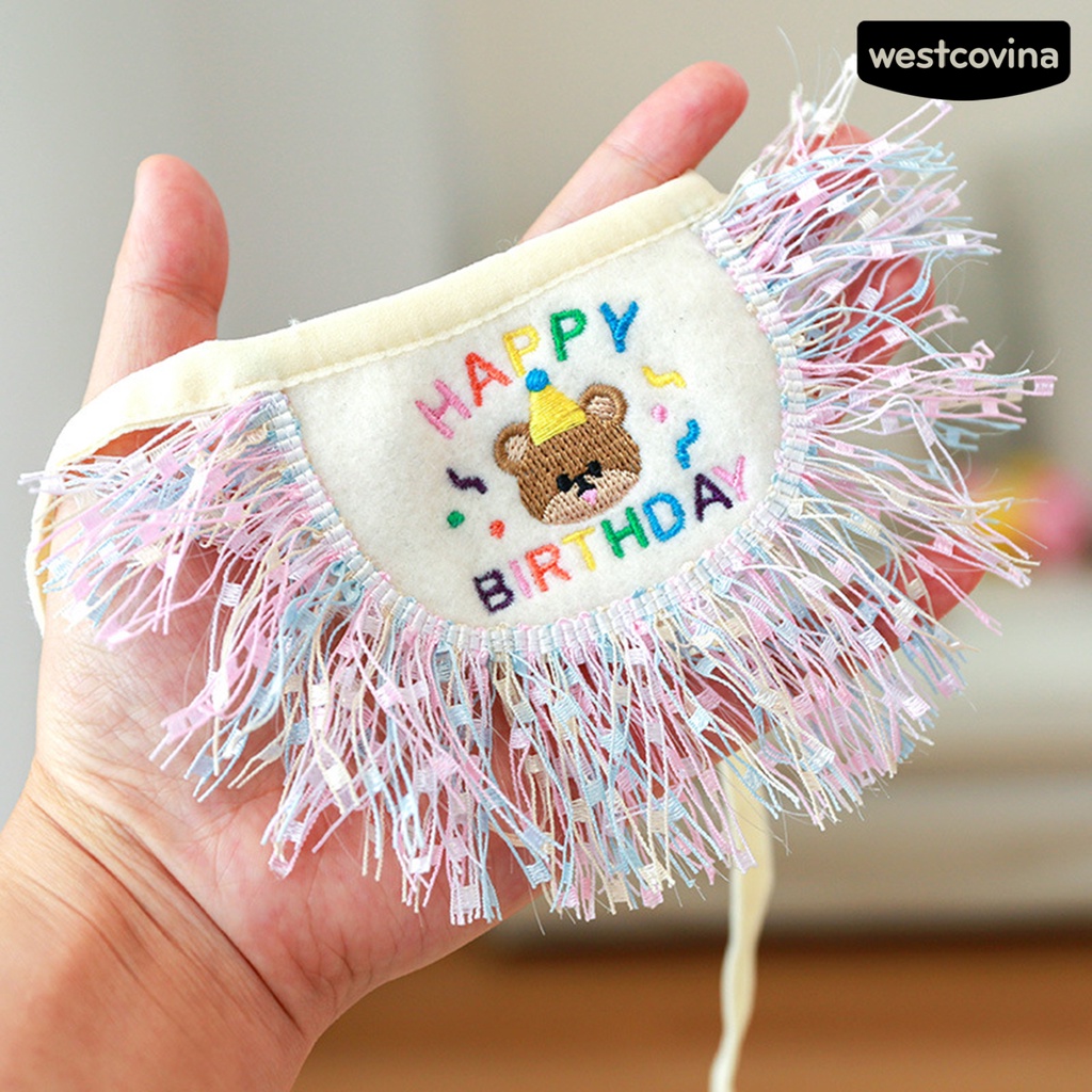 [COD]♘Yếm Đeo Cổ Thoáng Khí Thoải Mái Chống Mài Mòn In Họa Tiết Hoạt Hình Gấu Phối Tua Rua Dễ Thương Cho Thú Cưng