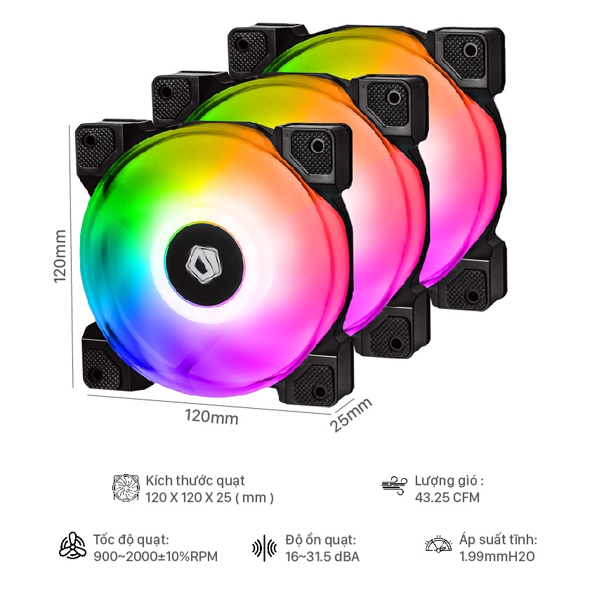 Fan Case ID Cooling DF-12025-ARGB TRIO 3pcs Pack BLACK/SNOW WHITE