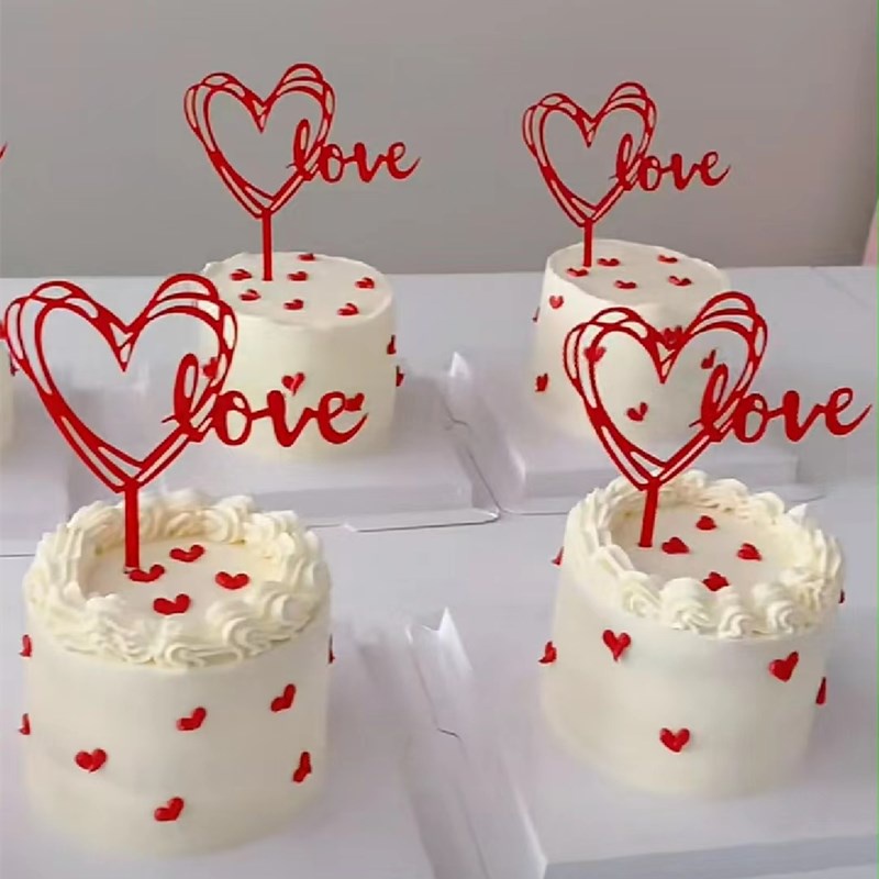 Phụ Kiện Trang Trí Bánh Kem Sinh Nhật / Lễ Tình Nhân Bằng Acrylic Màu Đỏ