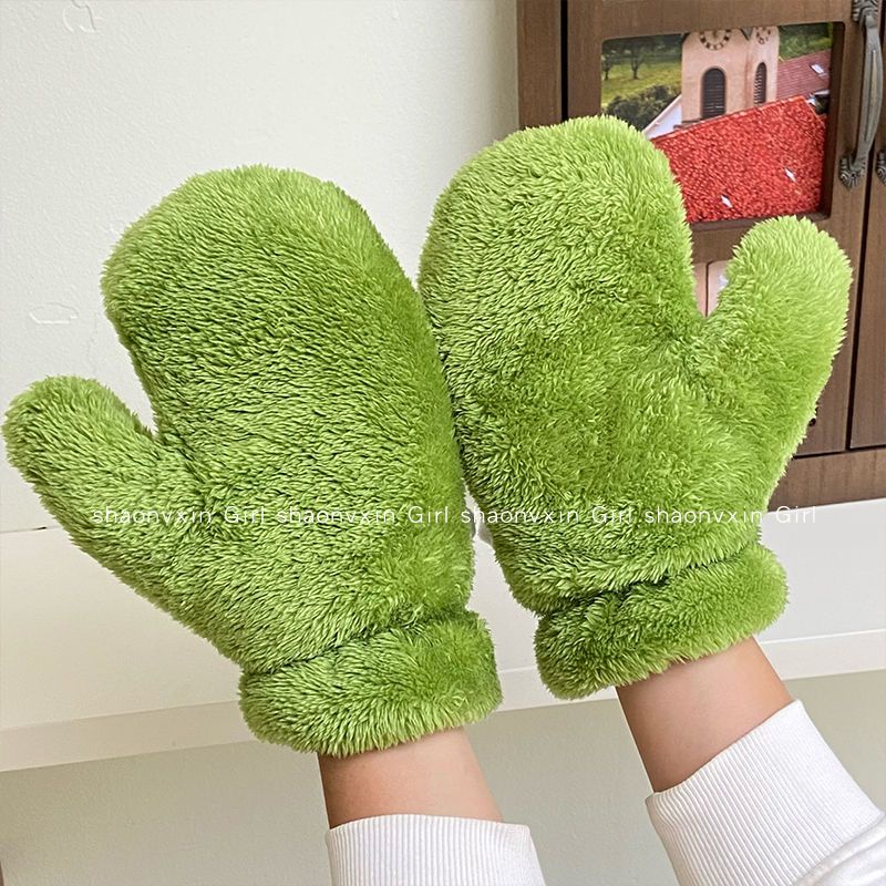 Găng Tay Lái Xe Vải Cotton Lông Cừu Dày Ấm Áp Chống Lạnh Họa Tiết Gấu Dâu Tây Dễ Thương
