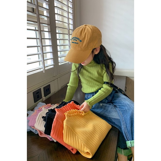 Áo Thun Tay Dài Họa Tiết Kẻ Sọc Phong Cách Hàn Quốc Thời Trang Mùa Thu Xinh Xắn Cho Bé Gái