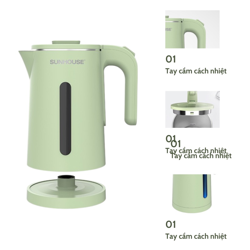 Ấm Siêu Tốc Sunhouse SHD1353 - 1351 - SHD1355 - Ấm Đun Siêu Tốc Sunhouse - Inox Cao Cấp - Dung Tích 1,8 Lít - Chính Hãng