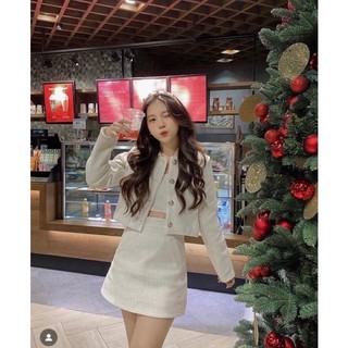 Set dạ tweed tiểu thư cao cấp dày dặn , Set 2 món xinh xắn đơn giản , Áo khoác dạ croptop/Lina.clothes