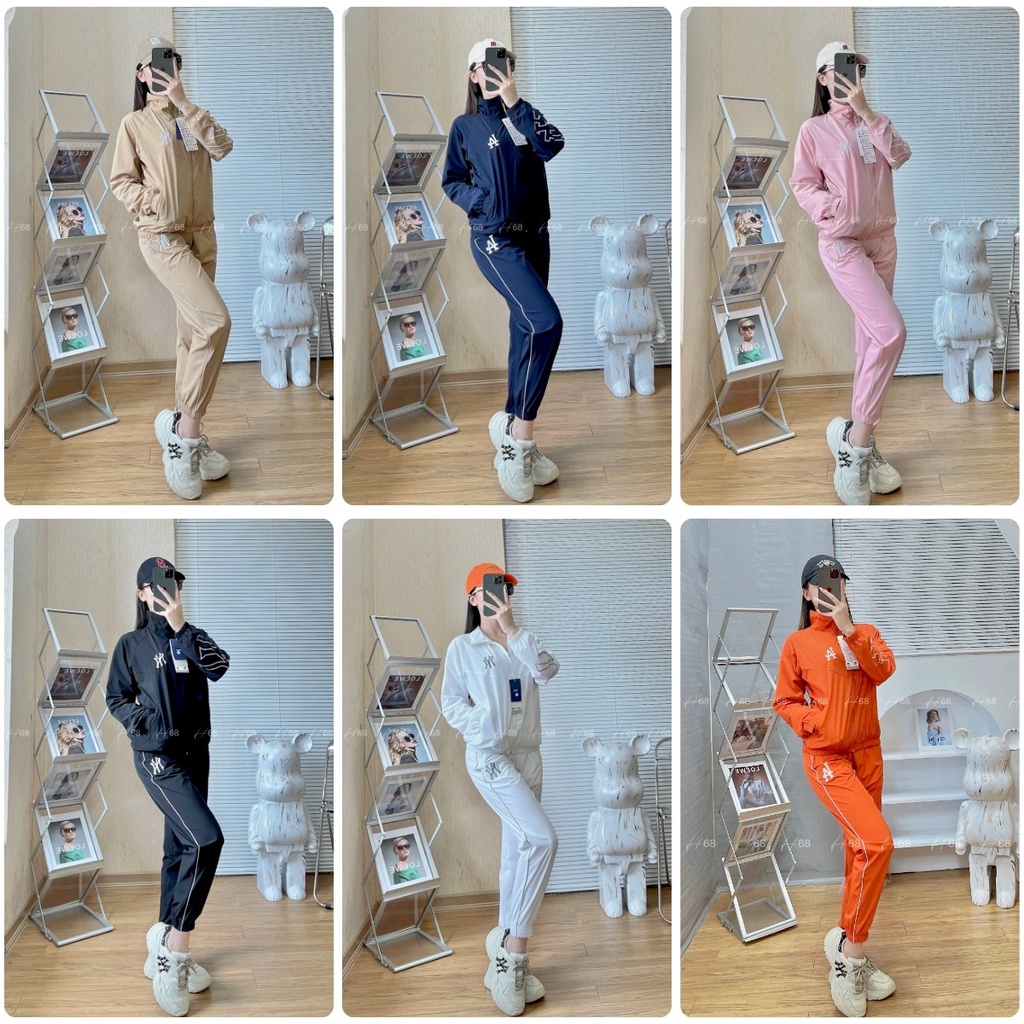 Bộ Gió 2 Lớp Kéo Khóa MLB In Chữ LA, Logo NY Tay, Quần 1 Sọc VNXK - HÀNG XUẤT DƯ FULLTAG