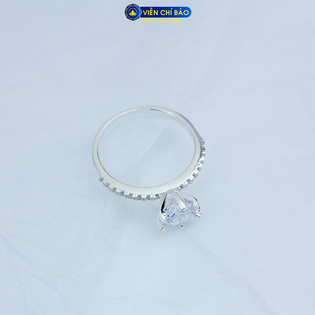 Nhẫn bạc nữ đính đá to 6 chấu viền đá trắng chất liệu bạc 925 thời trang phụ kiện trang sức Viễn Chí Bảo N400883