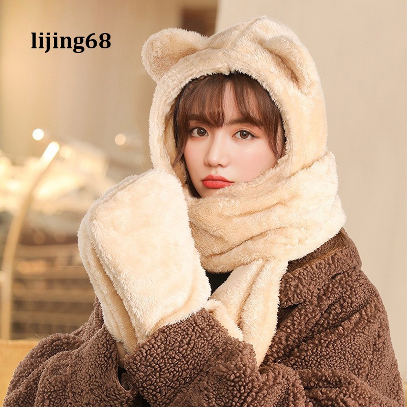 Mũ Lông Cừu Tai Gấu Kèm Khăn Quàng Đút Tay Siêu Cute SIÊU HOT