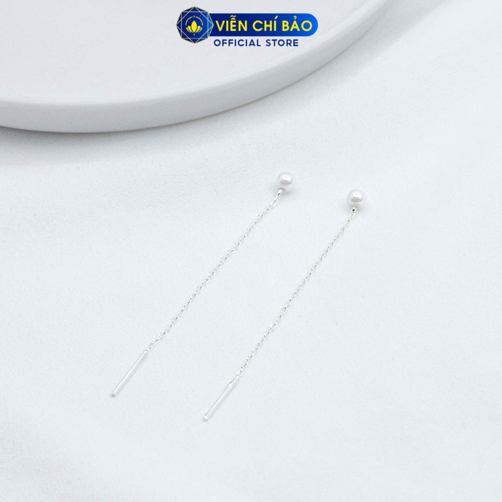 Bông tai bạc nữ trái châu dài chất liệu bạc S925 thời trang phụ kiện trang sức nữ thương hiệu Viễn Chí Bảo B400495