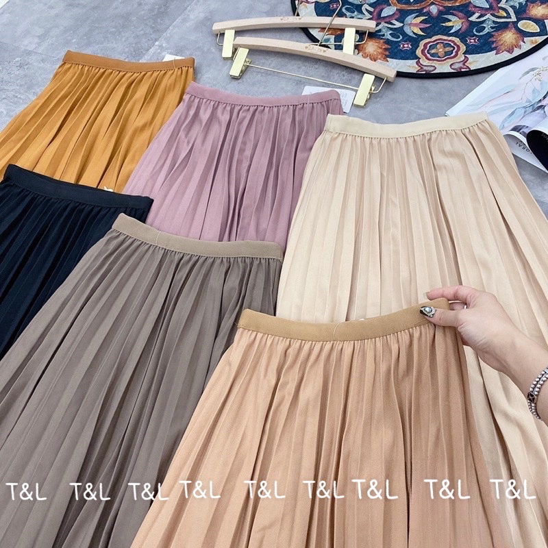 Chân váy xếp ly dài mặc được 2 mặt hàng QC L1