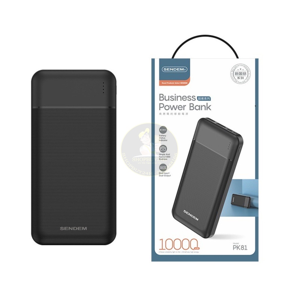 Pin Dự Phòng Sendem PK81 10.000mAh 2 Cổng Sạc USB Tiện Lợi - Phụ Kiện Hoàng Long Shopbuy24h