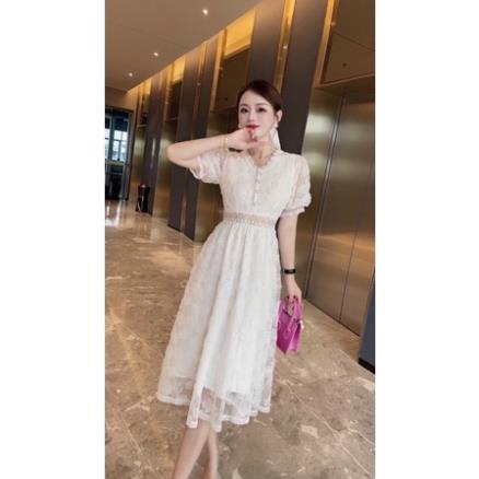 151222 HÀNG NHẬP - ĐẦM XOÈ REN KIM SA THÊU CAO CẤP