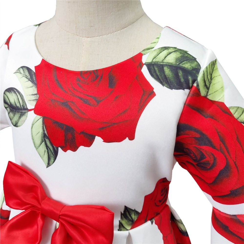 Đầm Công Chúa Tay Dài In Họa Tiết Hoa Hồng Trang Trọng Cho Bé Gái 3-10 Tuổi