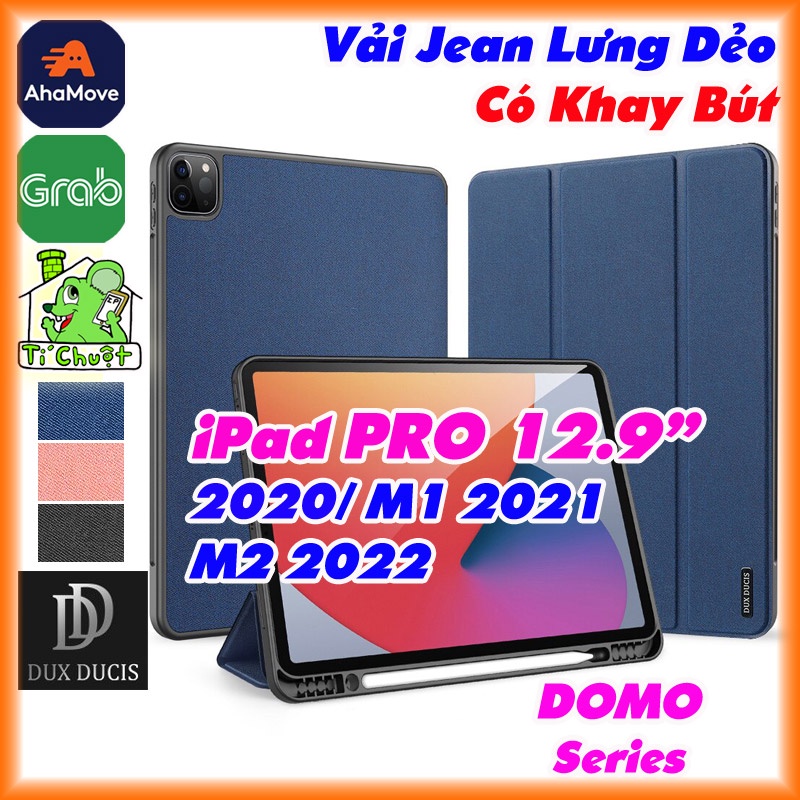 [Chính Hãng DUX DUCIS-Ảnh Thật] Bao da iPad PRO 12.9&quot; 2020/ M1 2021/ M2 2022 DOMO Series Khay Dẻo Vải Jean Có Khay Bút