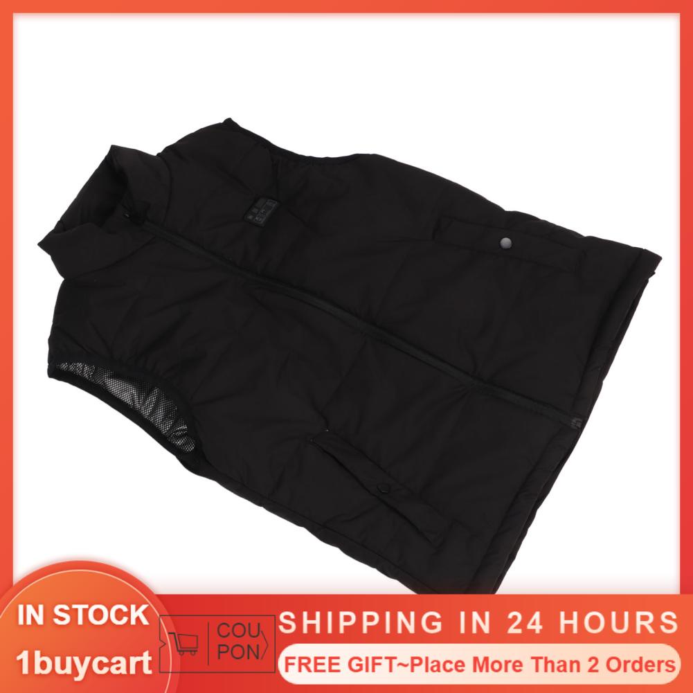 1buycart 15 Zones Heating Heated Vest with Temperature Display Switch Electric Jacket for Winter Black
