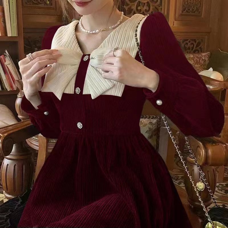 Đầm XINLANYASHE tay dài phối nơ thời trang năm mới cho nữ