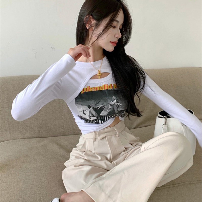 IELGY Áo Thun Lửng Tay Dài In Họa Tiết Thời Trang Dành Cho Nữ