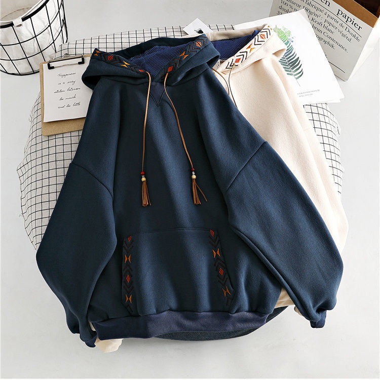👗Trang phục Junyi💗Áo Hoodie Cotton Dày Dặn Dáng Rộng Phong Cách Thu Đông Mới Cho Nữ