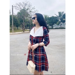 Đầm dạ cổ phối trắng