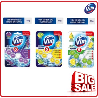 [Thùng 9 Vỉ] Viên Tẩy Bồn Cầu Vim Power 5 Sạch Khuẩn Thơm Mát 9 x 55g