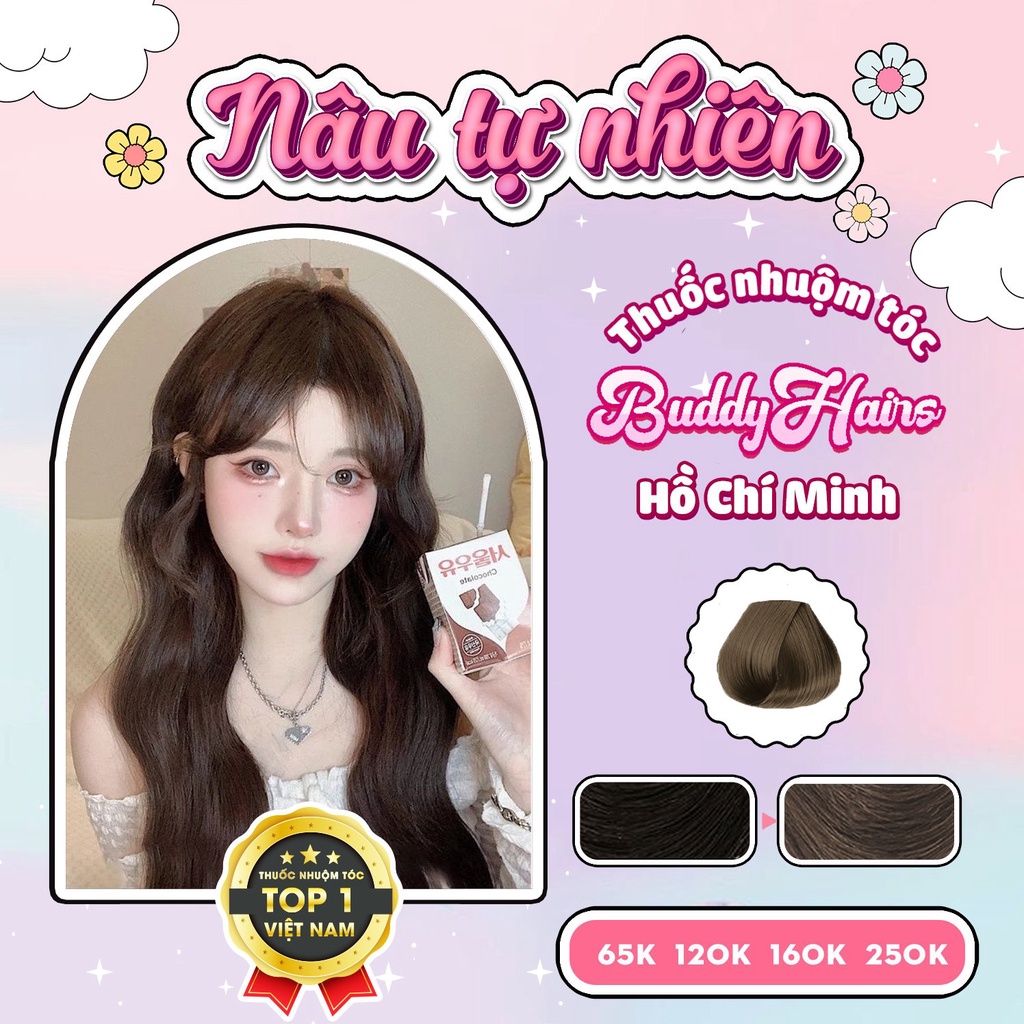 Thuốc nhuộm tóc màu NÂU TỰ NHIÊN thuốc nhuộm tóc tại nhà Buddyhairs tặng kèm phụ kiện nhuộm tóc