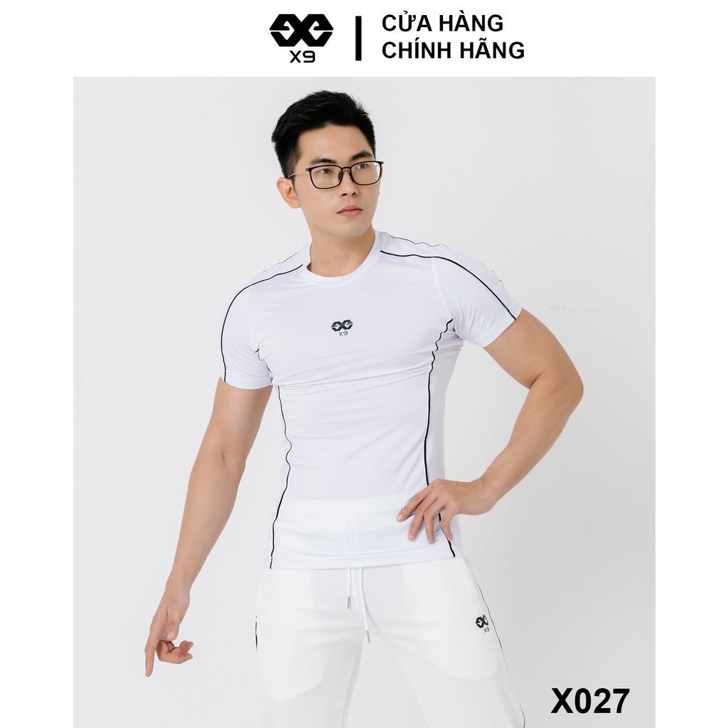 Áo Thun Nam Ngắn Tay Phối Sọc Cổ Tròn Thể Thao Tập Gym Chạy Bộ - X9 Sportswear - X027