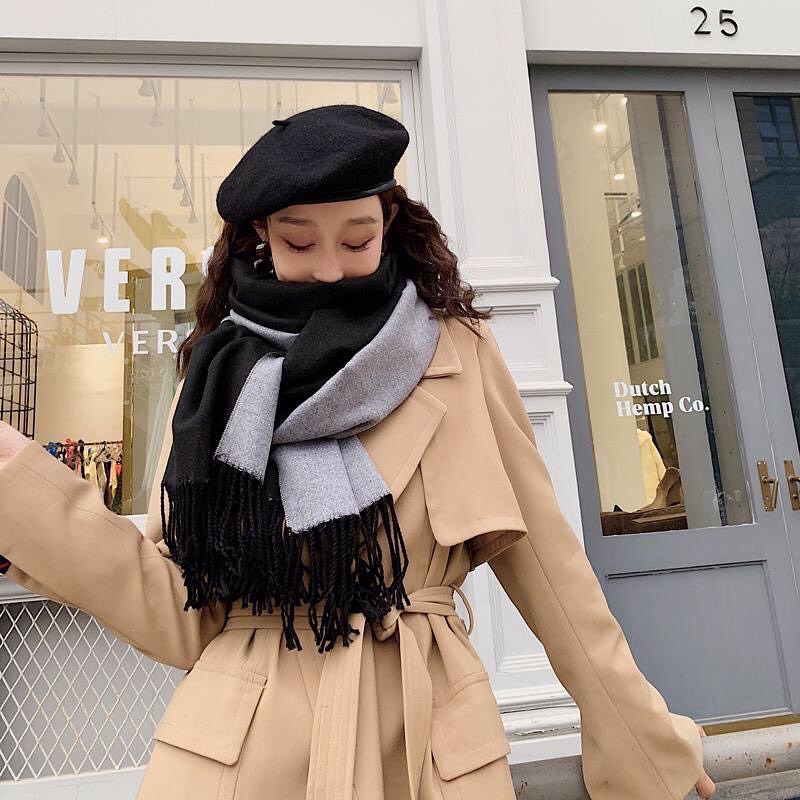 KHĂN CHOÀNG TRƠN MÀU VẢI DẠ LEN LÔNG CỪU HAI MẶT HAI MÀU SANG CHẢNH