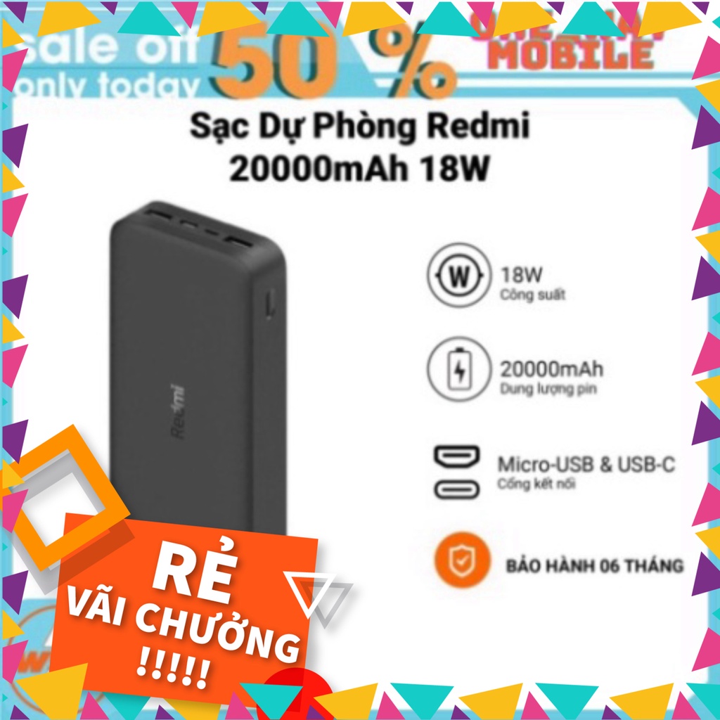 Sạc Dự Phòng Xiaomi Redmi Power Bank 20000 mAh 18W - Chính hãng - Di Động Hà My