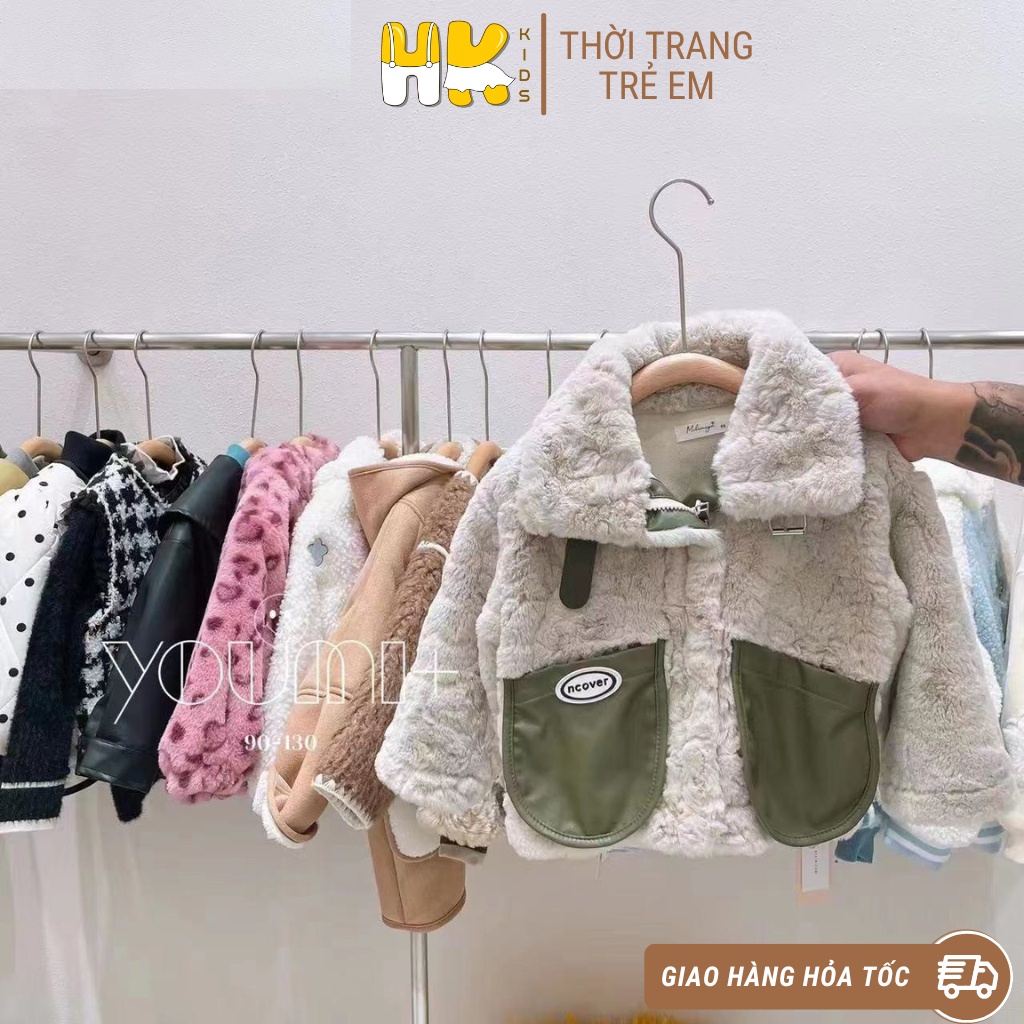 Áo khoác lông cho bé HK KIDS, áo lông cổ bẻ chất lông mềm và rất dày giữ ấm mùa đông sz từ 1-8 tuổi (mã 2217)